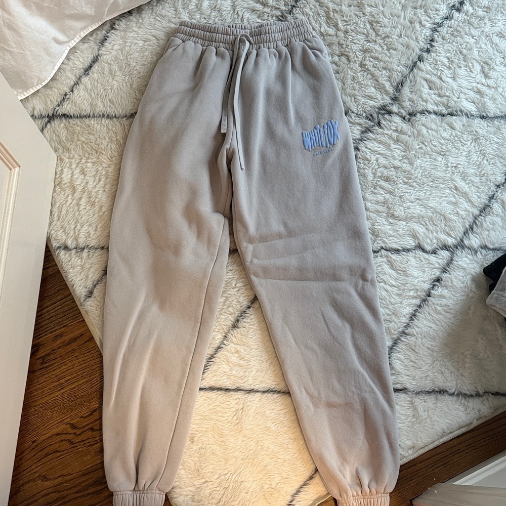 White Fox Gray Sweatpants with Blue Logo